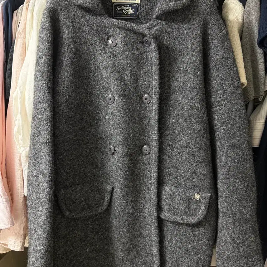 [BUNJANG] Somewhere Nowhere Half Robin Knit Wool Jacket Charcoal / 썸웨어버터 Half Robin Knit Wool Jacket 차콜