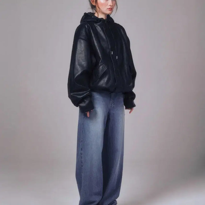 [BUNJANG] Yoo Hee Leather Jacket / 유희 레더 점퍼 가죽 자켓