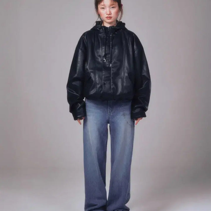 [BUNJANG] Yoo Hee Leather Jacket / 유희 레더 점퍼 가죽 자켓