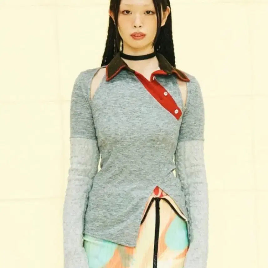 [BUNJANG] Kyo Diagonal Cutout Block Collar T-shirt / kyo 쿄 다이애그널 컷아웃 블록 카라티