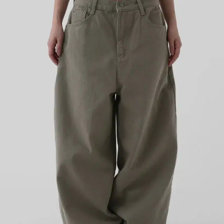 [BUNJANG] Autumn Work Wide Curved Pants - Balloon Fit - Khaki / 어텀 워크 커브드 팬츠 / 와이드 커브드 팬츠 벌룬핏 카키색