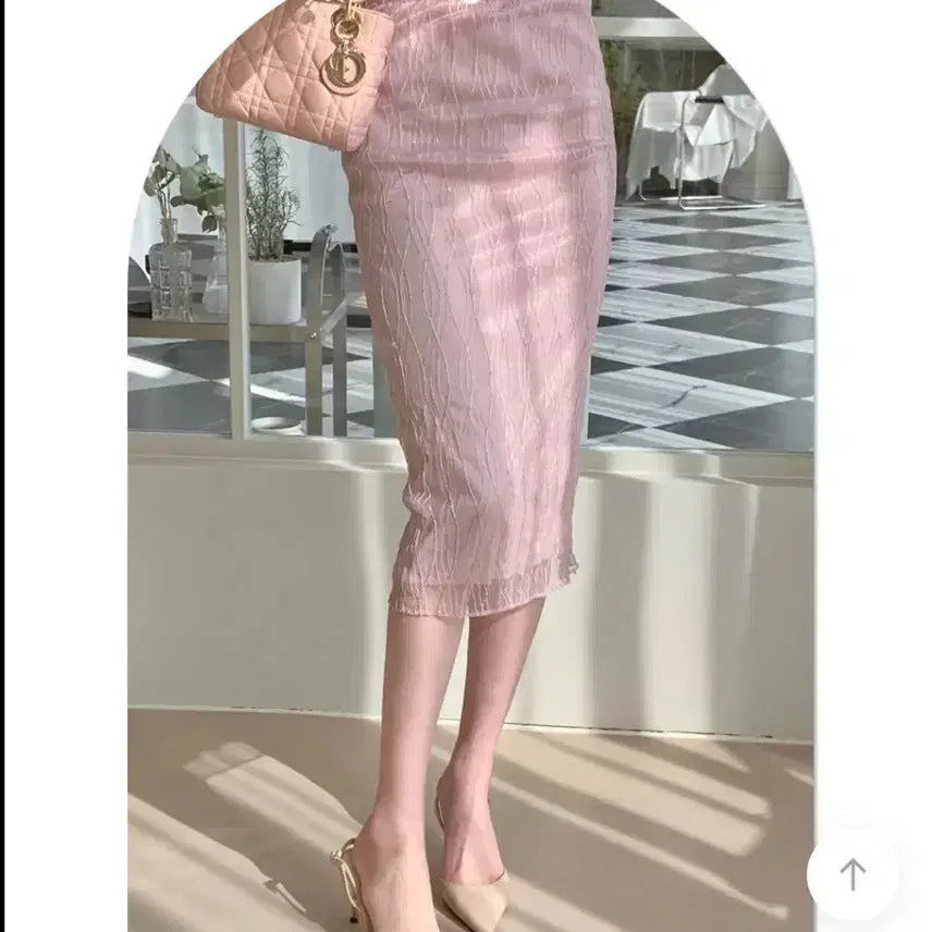 [BUNJANG] Pink Tulip Line Skirt (Size S) / 스커트 새제품 S