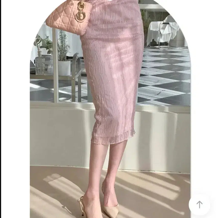 [BUNJANG] Pink Tulip Line Skirt (Size S) / 스커트 새제품 S