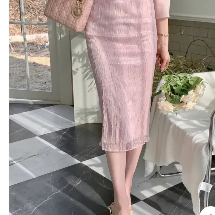 [BUNJANG] Pink Tulip Line Skirt (Size S) / 스커트 새제품 S