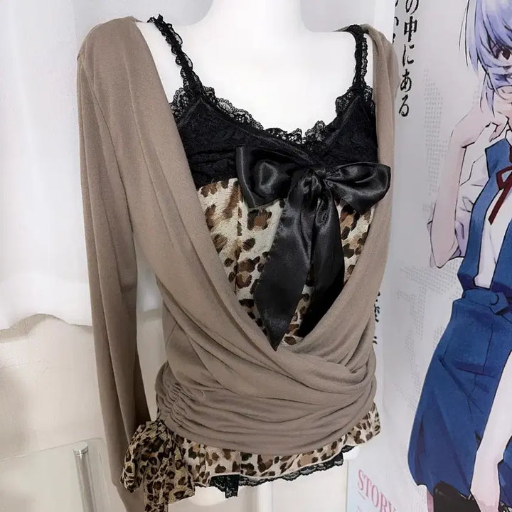 [BUNJANG] MARS Leopard Ribbon Tunic Set / MARS 다이아 세실맥비 오네갸루 레오파드 리본 튜닉 셋업