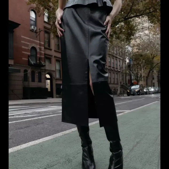 [BUNJANG] Zara Faux Leather Midi Skirt Black S / 자라 페이크레더 미디 스커트 블랙 S