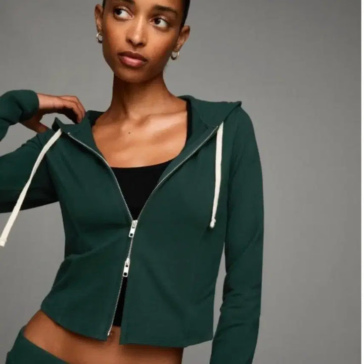 [BUNJANG] Bershka Daily Green Zip-up Hoodie / 버쉬카 데일리 그린 집업 후드티