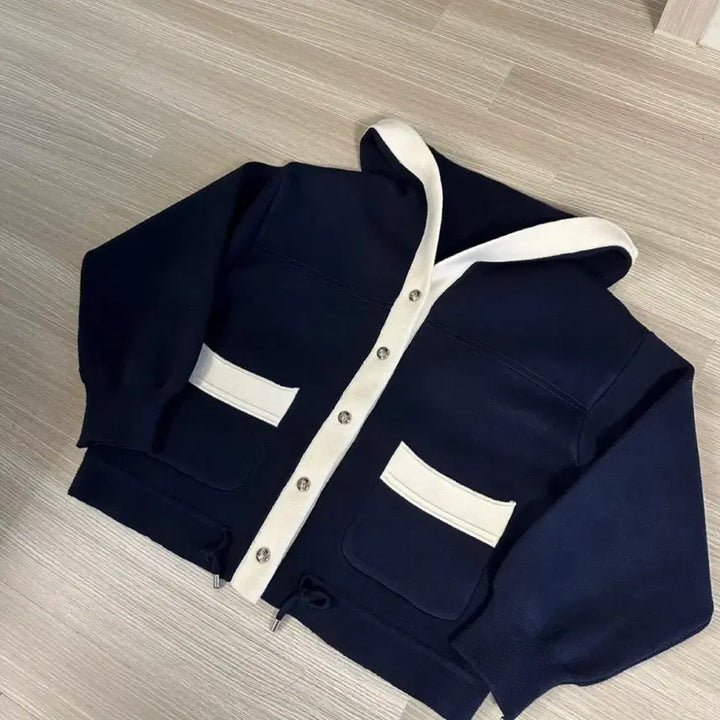 [BUNJANG] Imported Clothing Color Block Hooded Cardigan Navy / 수입의류 배색 후드 가디건 네이비