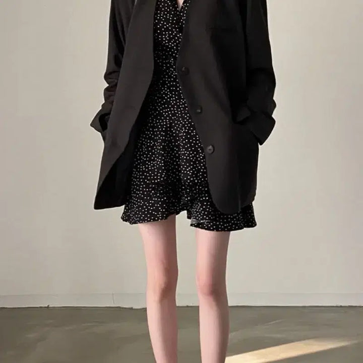 [BUNJANG] Black Dot Wrap Mini Dress / (새상품) 블랙 도트 랩 미니 원피스