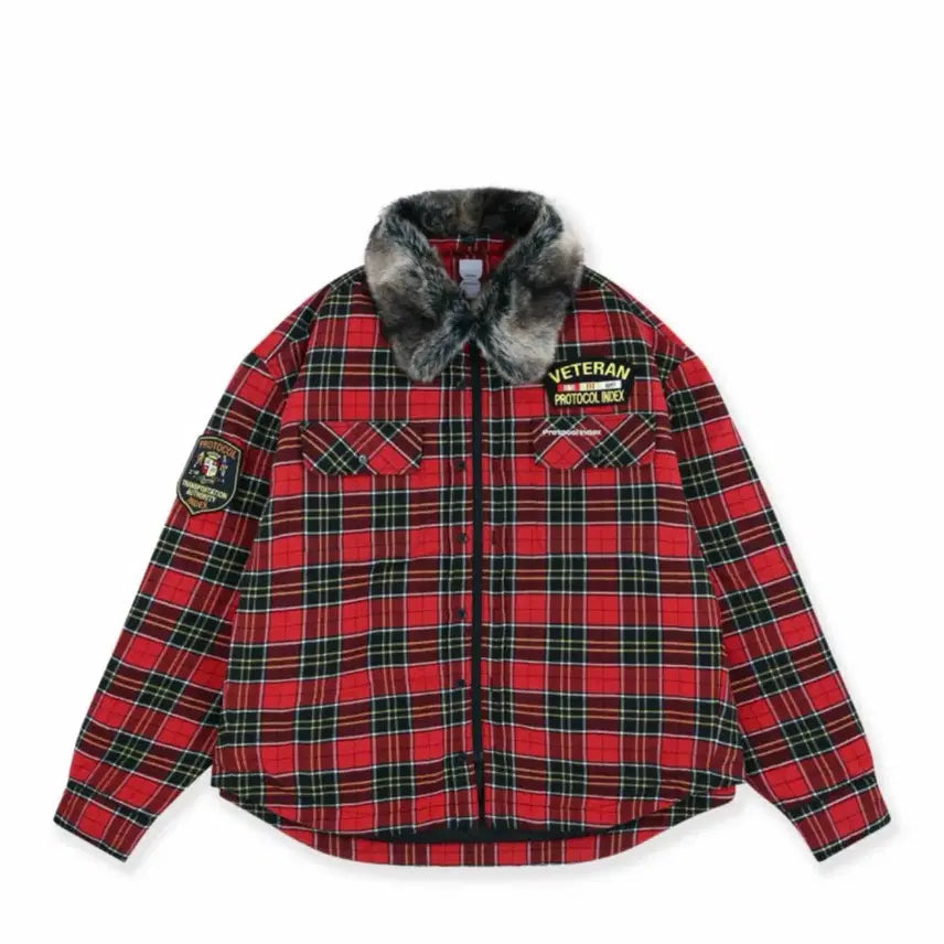 [BUNJANG] Protocol Index Checkered Shirt Jacket - Red / [3] 프로토콜인덱스 퍼 체크셔츠자켓 레드