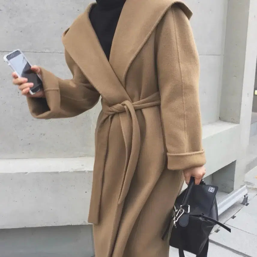 [BUNJANG] Marysong Black Wool Long Hooded Coat / 메리쏭 블랙 후드 울 롱코트