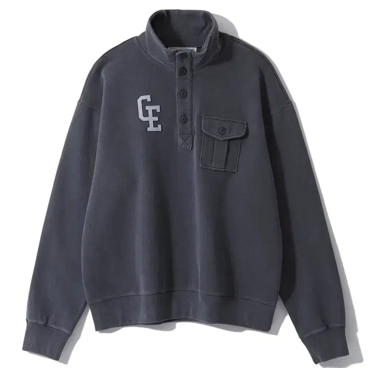 [BUNJANG] Garden Express Half Neck Button Up Sweatshirt Charcoal M / 가든 익스프레스 하프넥 버튼 업 스웻셔츠 차콜 m