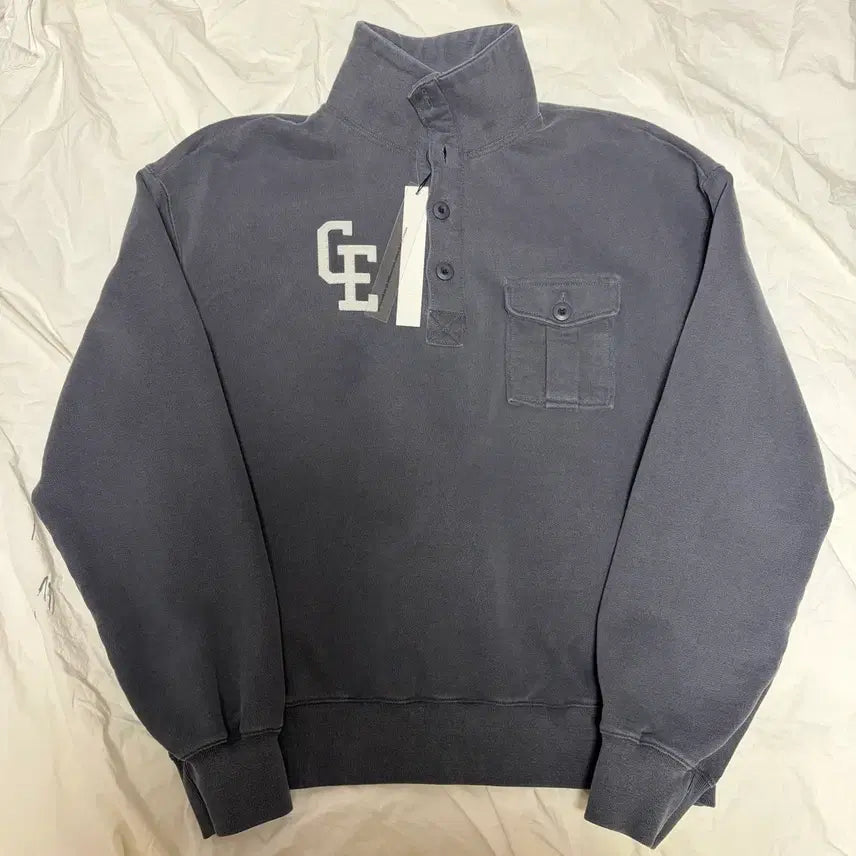 [BUNJANG] Garden Express Half Neck Button Up Sweatshirt Charcoal M / 가든 익스프레스 하프넥 버튼 업 스웻셔츠 차콜 m