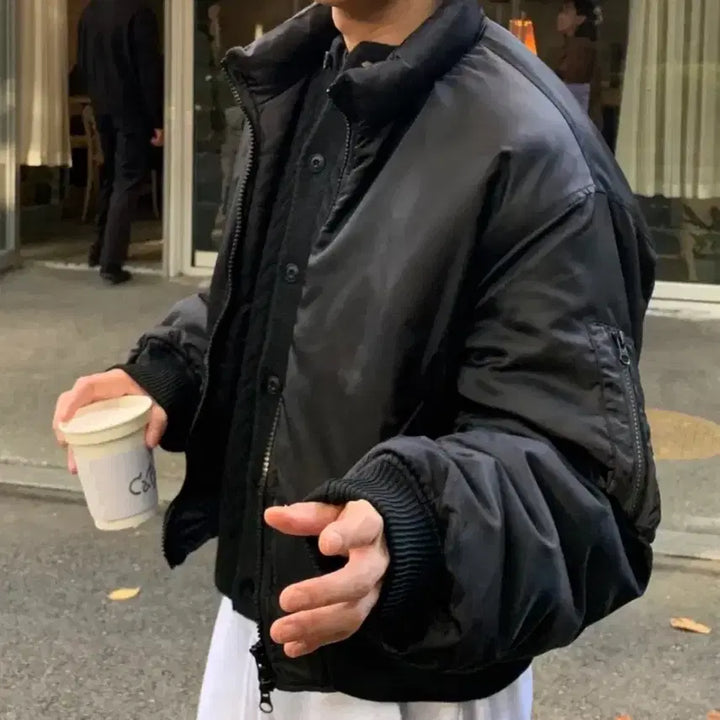 [BUNJANG] L Huge Nest Padded MA-1 Bomber Jacket / [L] 휴즈네스트 스탠드 카라 패디드 MA-1 봄버 자켓 점퍼 블랙