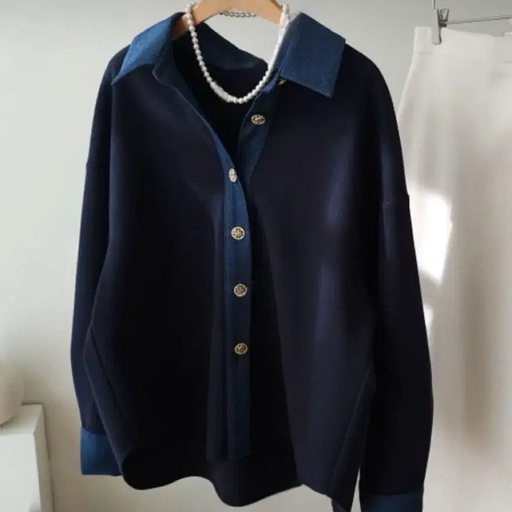 [BUNJANG] Color Block Cardigan / 금장단추 기모 배색 카라 가디건