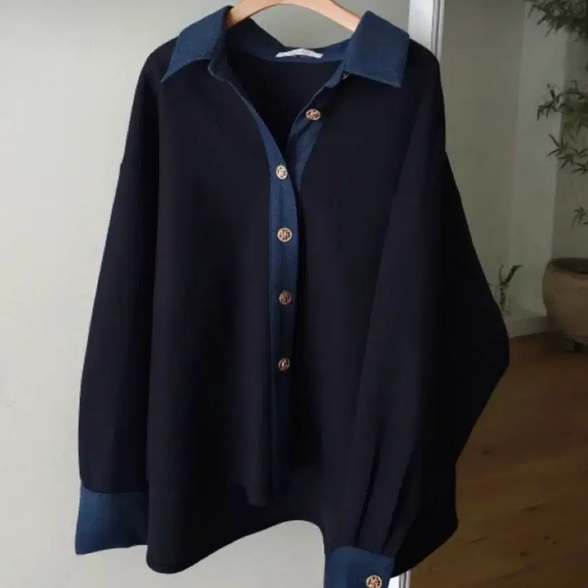 [BUNJANG] Color Block Cardigan / 금장단추 기모 배색 카라 가디건