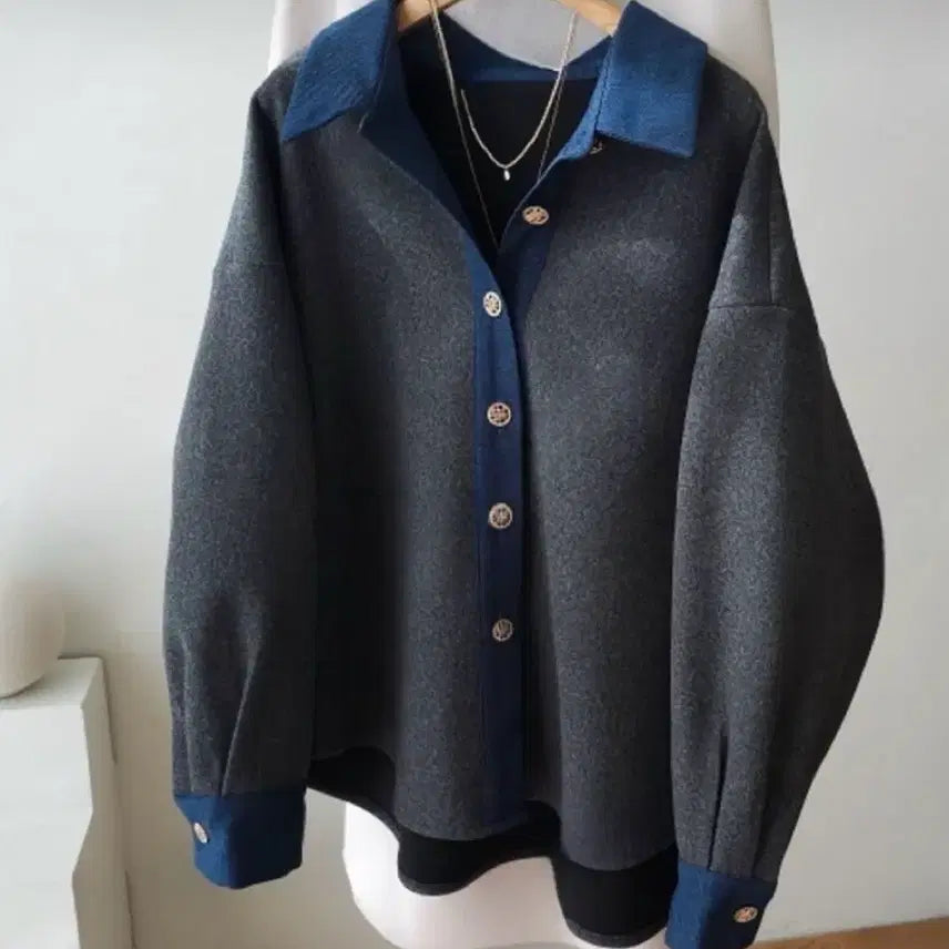 [BUNJANG] Color Block Cardigan / 금장단추 기모 배색 카라 가디건