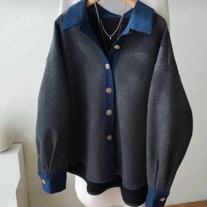 [BUNJANG] Color Block Cardigan / 금장단추 기모 배색 카라 가디건