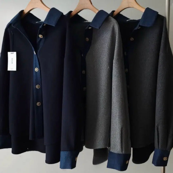 [BUNJANG] Color Block Cardigan / 금장단추 기모 배색 카라 가디건