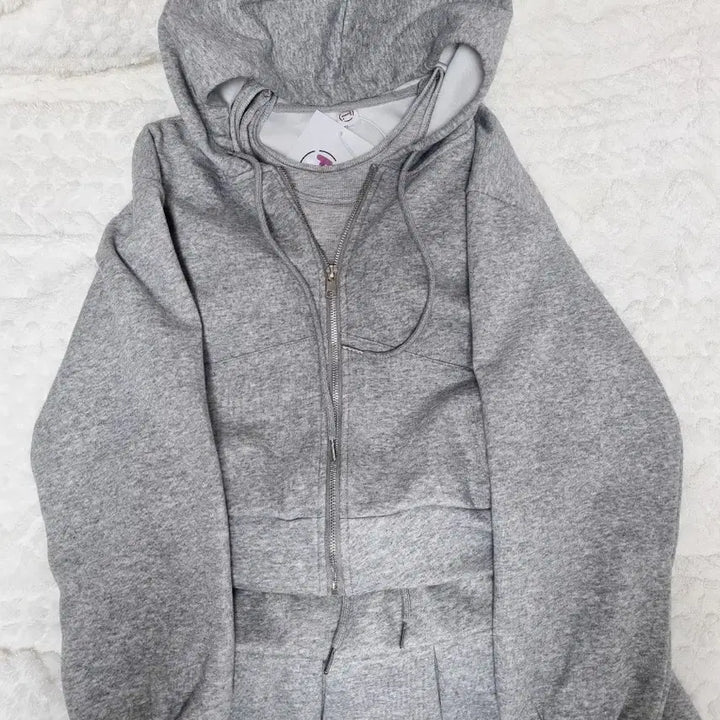 [BUNJANG] Gray Hoodie Zip-up Set (Outerwear + Camisole + Skirt) / 회색 후드집업 세트 (아우터+나시+스커트)