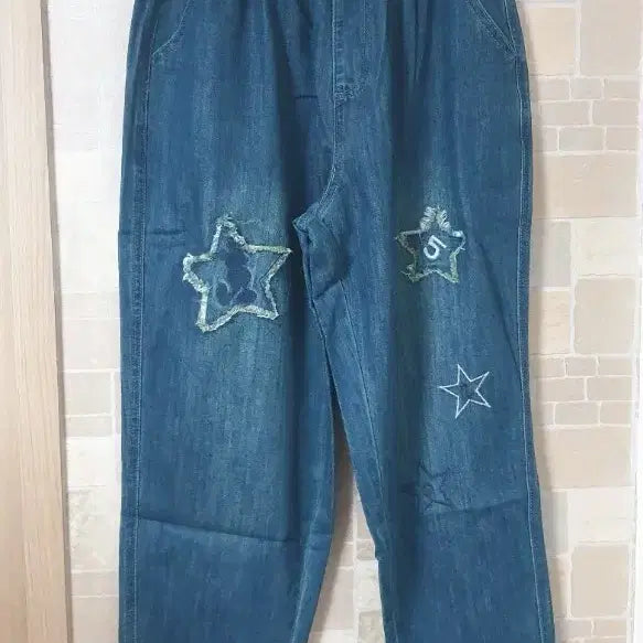 [BUNJANG] Embroidered Baggy Jeans / 여성 배기자수청바지(새옷)