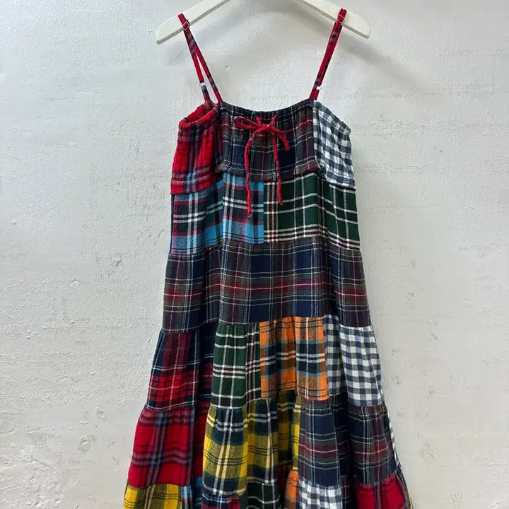 [BUNJANG] Vintage Check Patch 2-way Skirt Dress / 일본빈티지 체크 패치 2way 스커트 원피스
