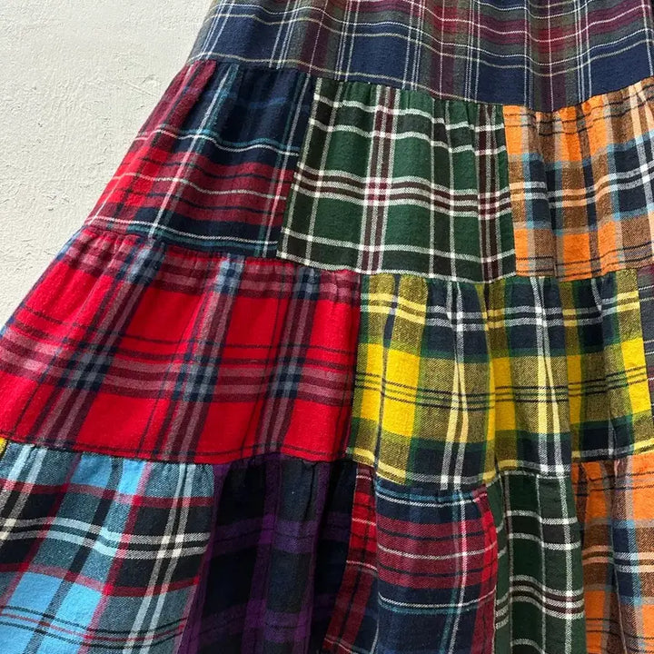 [BUNJANG] Vintage Check Patch 2-way Skirt Dress / 일본빈티지 체크 패치 2way 스커트 원피스