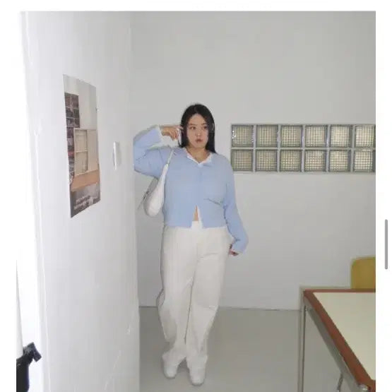 [BUNJANG] Richmood Jije Ribbed Round Cardigan - Sky Blue / 리치무드 지제 골지 라운드 가디건 스카이2