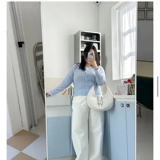 [BUNJANG] Richmood Jije Ribbed Round Cardigan - Sky Blue / 리치무드 지제 골지 라운드 가디건 스카이2