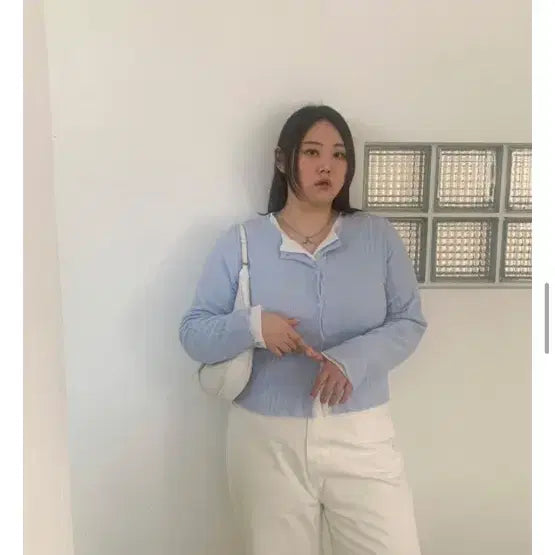 [BUNJANG] Richmood Jije Ribbed Round Cardigan - Sky Blue / 리치무드 지제 골지 라운드 가디건 스카이2