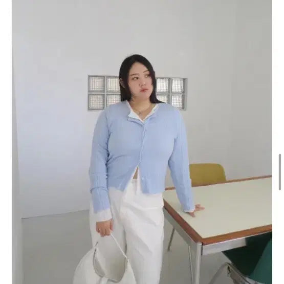 [BUNJANG] Richmood Jije Ribbed Round Cardigan - Sky Blue / 리치무드 지제 골지 라운드 가디건 스카이2