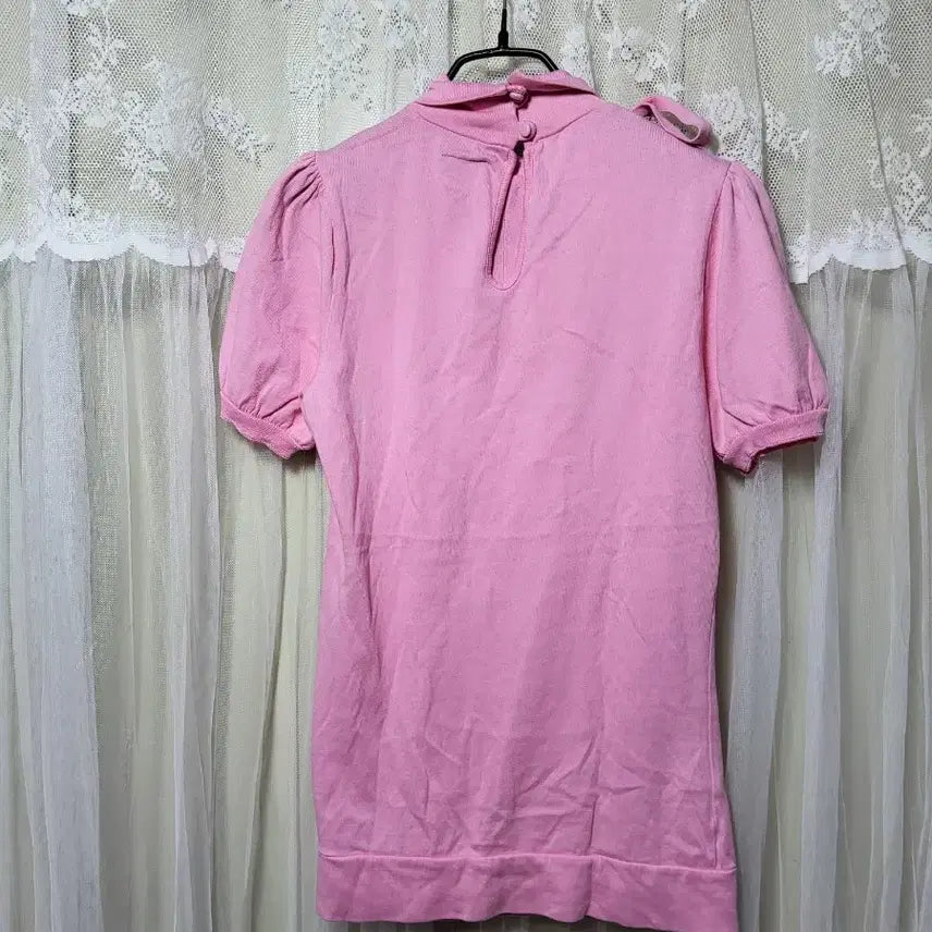 [BUNJANG] ZARA BASIC Pink Ribbon Knit Top / [새상품]자라 BASIC 핑크색 리본 반팔 니트