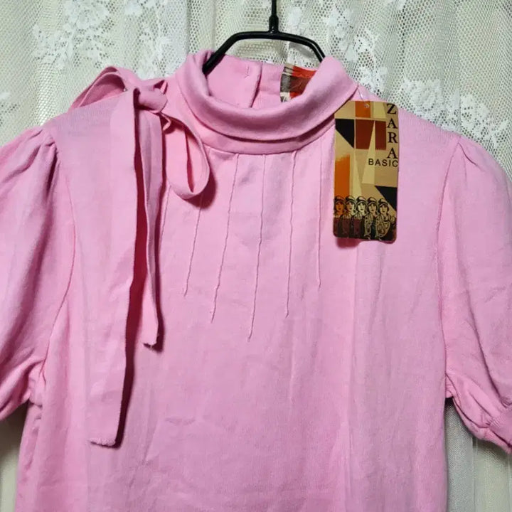 [BUNJANG] ZARA BASIC Pink Ribbon Knit Top / [새상품]자라 BASIC 핑크색 리본 반팔 니트
