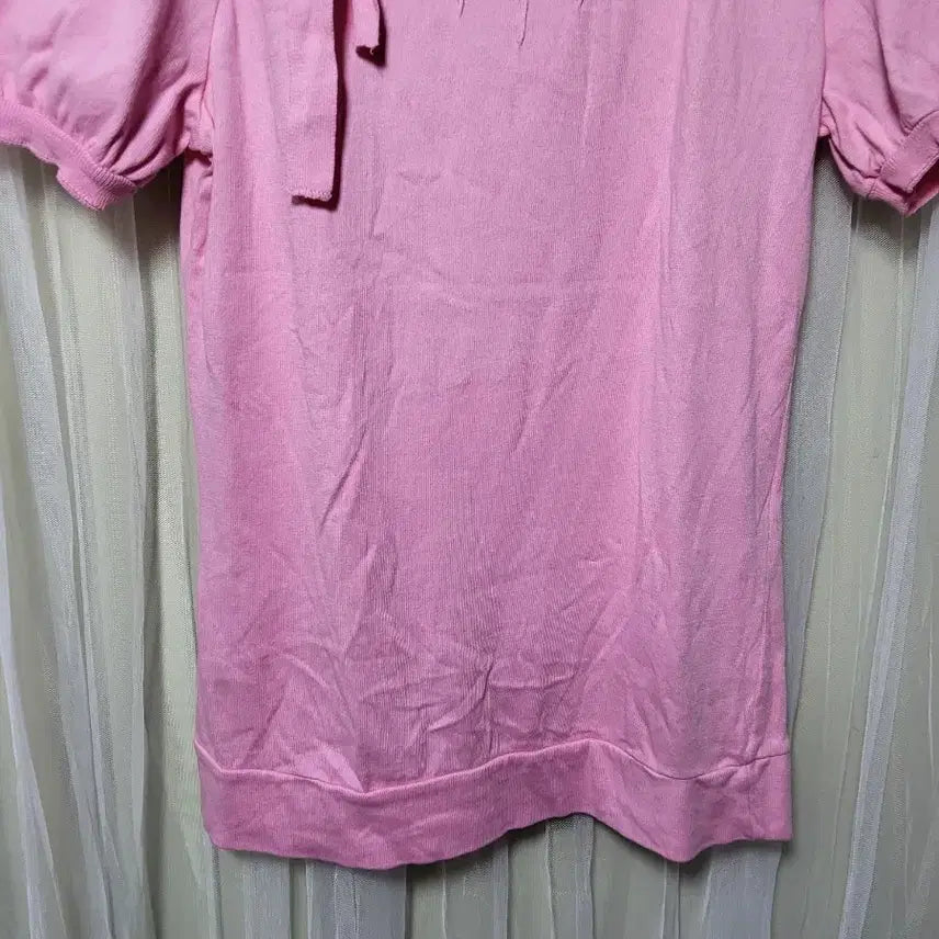 [BUNJANG] ZARA BASIC Pink Ribbon Knit Top / [새상품]자라 BASIC 핑크색 리본 반팔 니트