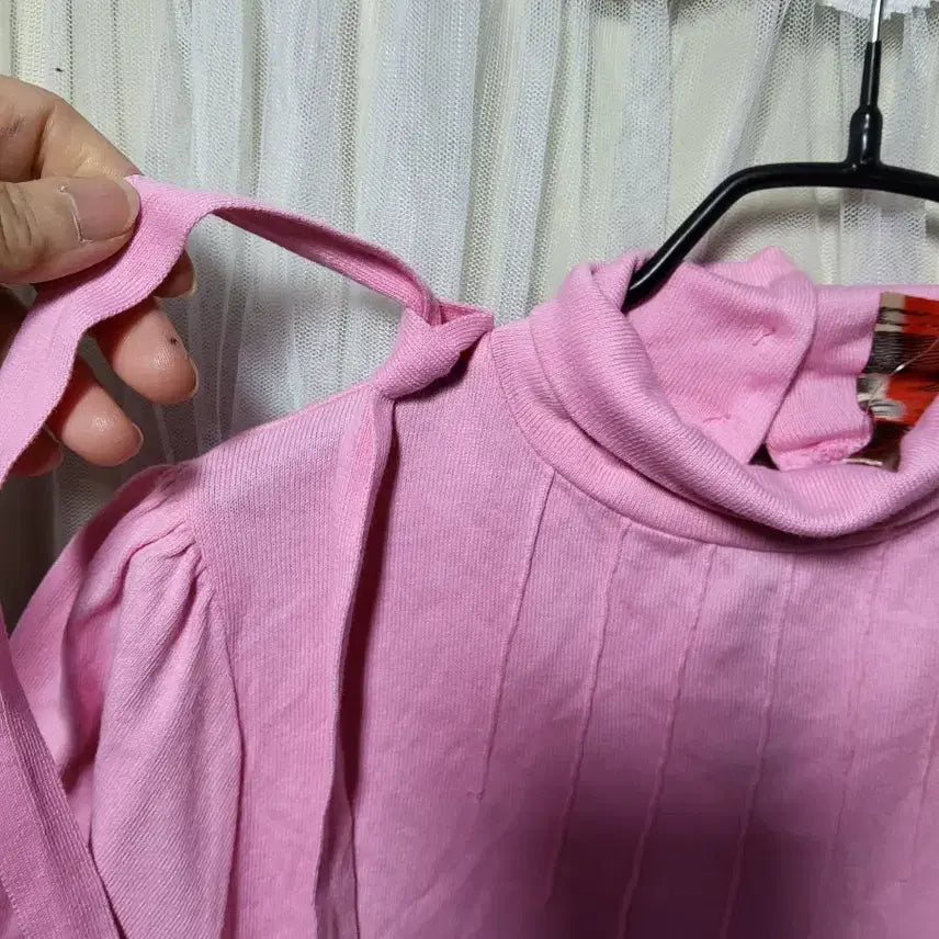 [BUNJANG] ZARA BASIC Pink Ribbon Knit Top / [새상품]자라 BASIC 핑크색 리본 반팔 니트