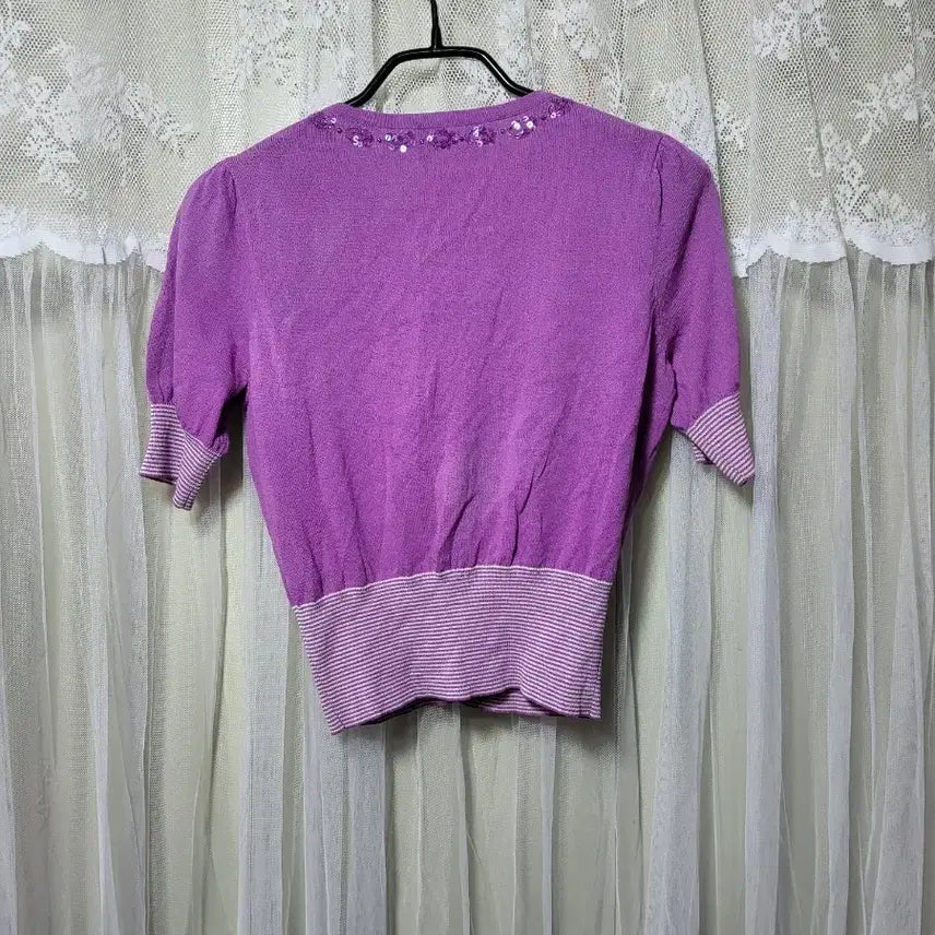 [BUNJANG] Reneevon Purple Short Sleeve Cardigan / 레니본 Reneevon 퍼플 색상의 반팔 가디건