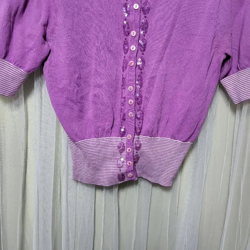 [BUNJANG] Reneevon Purple Short Sleeve Cardigan / 레니본 Reneevon 퍼플 색상의 반팔 가디건