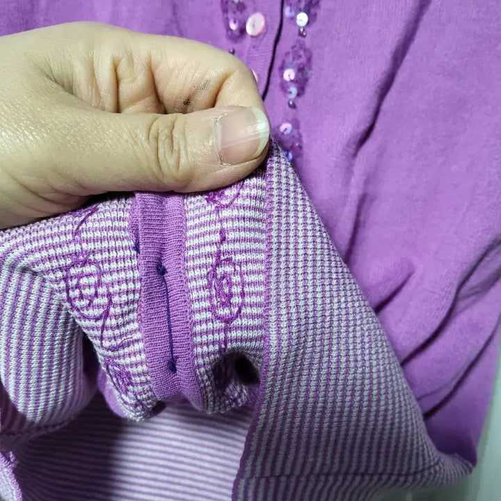 [BUNJANG] Reneevon Purple Short Sleeve Cardigan / 레니본 Reneevon 퍼플 색상의 반팔 가디건