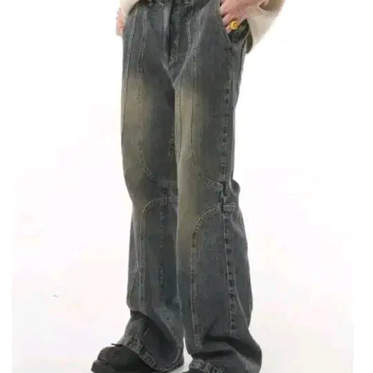 [BUNJANG] Vintage Wide-Leg Washed Denim Jeans / 와이드 워싱 데님 빈티지 청바지