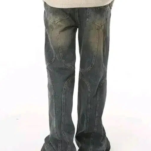 [BUNJANG] Vintage Wide-Leg Washed Denim Jeans / 와이드 워싱 데님 빈티지 청바지