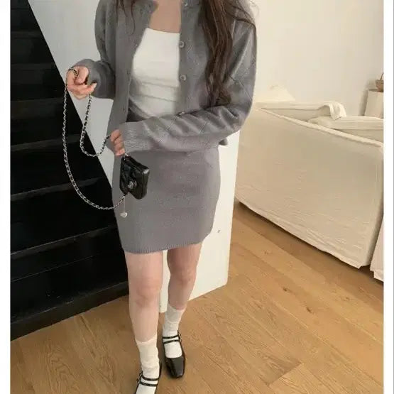 [BUNJANG] Meri on Lorea Punching Cardigan Set / 메리온 로레아 펀칭 가디건 세트