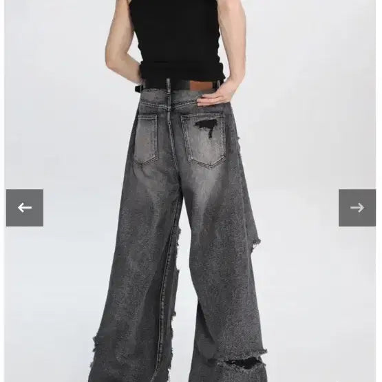 [BUNJANG] Dark Grey Wide Wash Jeans / 힙한 데미지 워싱 와이드 팬츠 (일본제품)