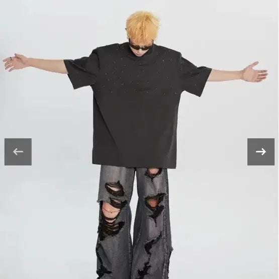 [BUNJANG] Dark Grey Wide Wash Jeans / 힙한 데미지 워싱 와이드 팬츠 (일본제품)