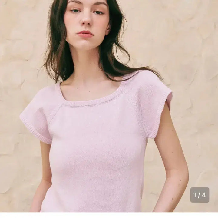 [BUNJANG] 론론 Square Neck Short Sleeve Knit Top Purple / 론론 스퀘어넥 반팔 니트 퍼플