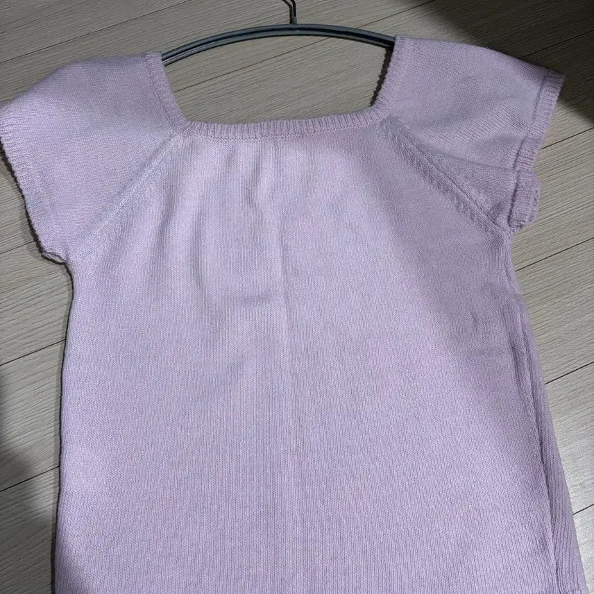 [BUNJANG] 론론 Square Neck Short Sleeve Knit Top Purple / 론론 스퀘어넥 반팔 니트 퍼플