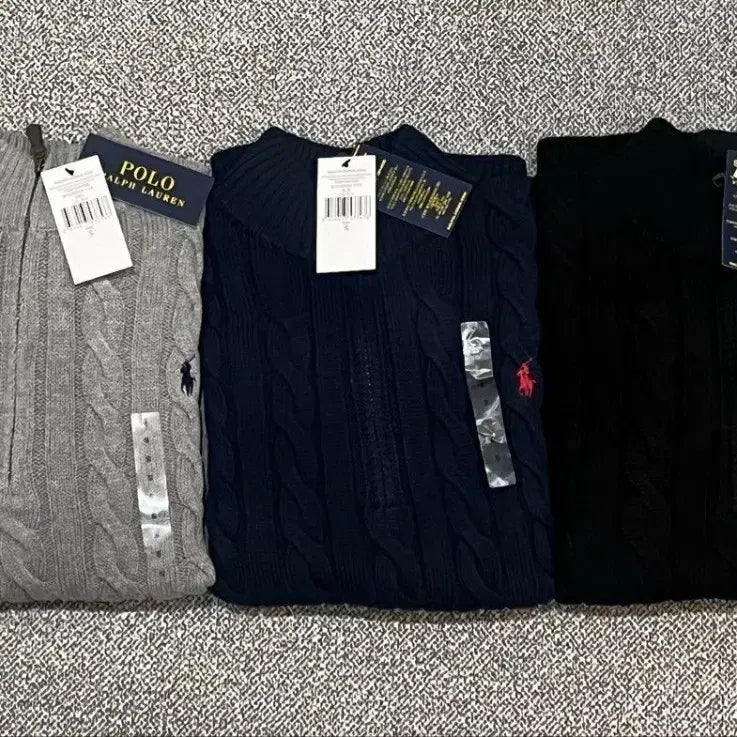 [BUNJANG] Polo Cable Knit Half-Zip Sweater / 새상품/100%정품)) 폴로 꽈배기 반집업 니트