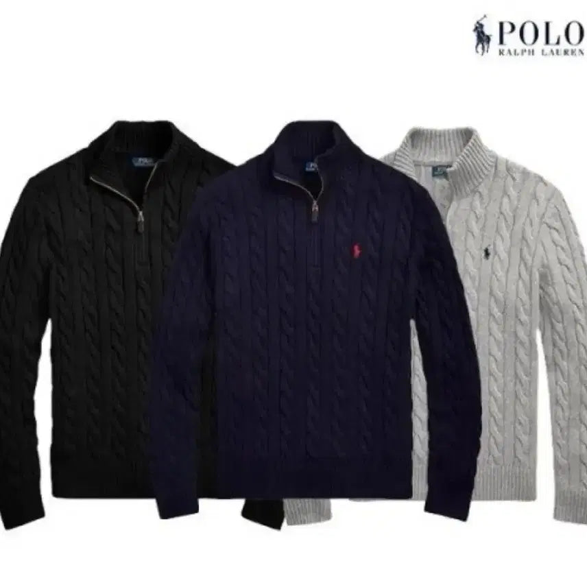 [BUNJANG] Polo Cable Knit Half-Zip Sweater / 새상품/100%정품)) 폴로 꽈배기 반집업 니트