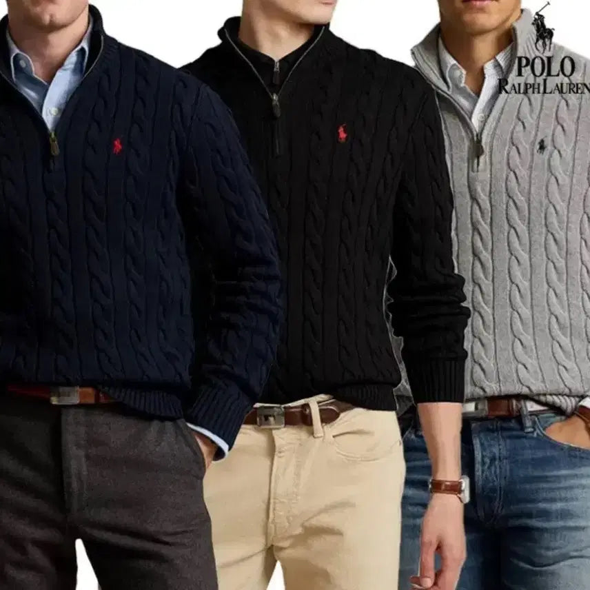 [BUNJANG] Polo Cable Knit Half-Zip Sweater / 새상품/100%정품)) 폴로 꽈배기 반집업 니트