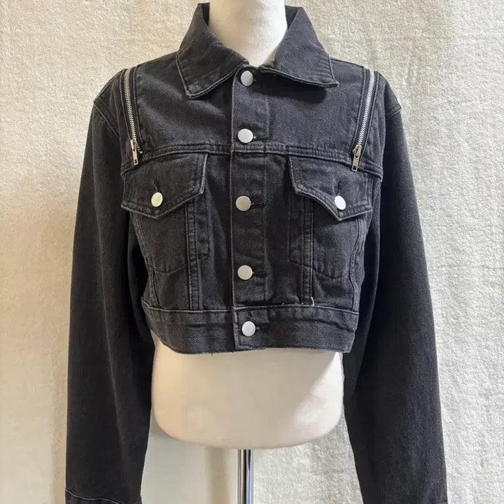 [BUNJANG] Black Cropped Denim Jacket / 봄 가을 흑청 크롭 청자켓 데님자켓