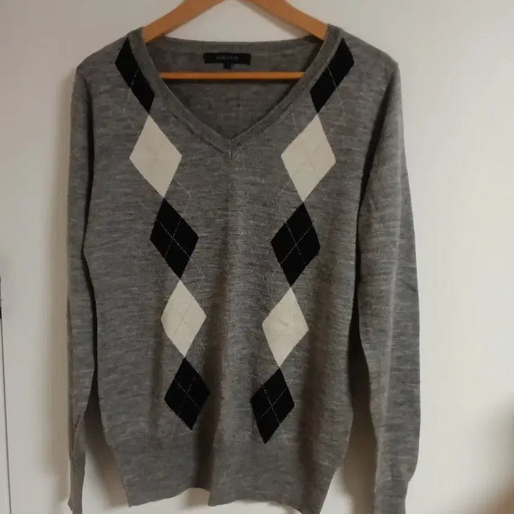 [BUNJANG] Abahouse Argyle V-Neck Knit Sweater / 아바하우스 아가일 V넥 니트